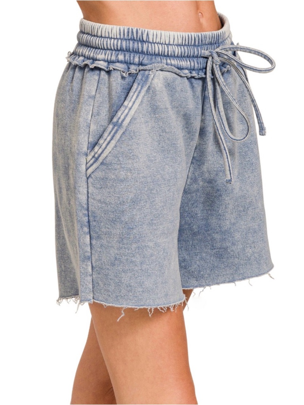 ACID WASH FLEECE DRAWSTRING SHORTS WITH POCKETS